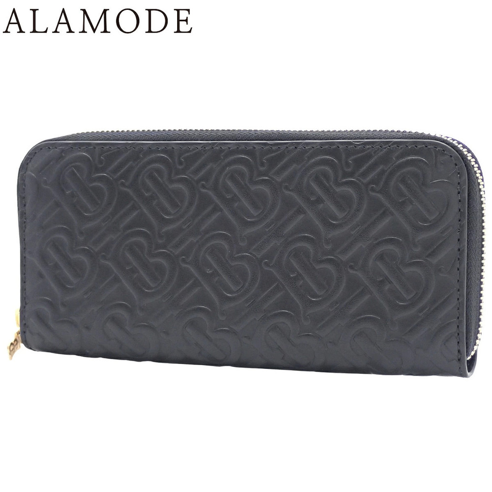 BURBERRY TB Monogram Long Wallet Around Zip Leather Black